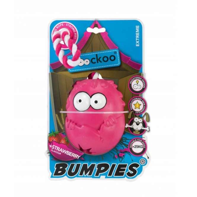 Coockoo Bumpies Extreme mit Seil und Aroma - für Hunde bis 27kg Strawberry